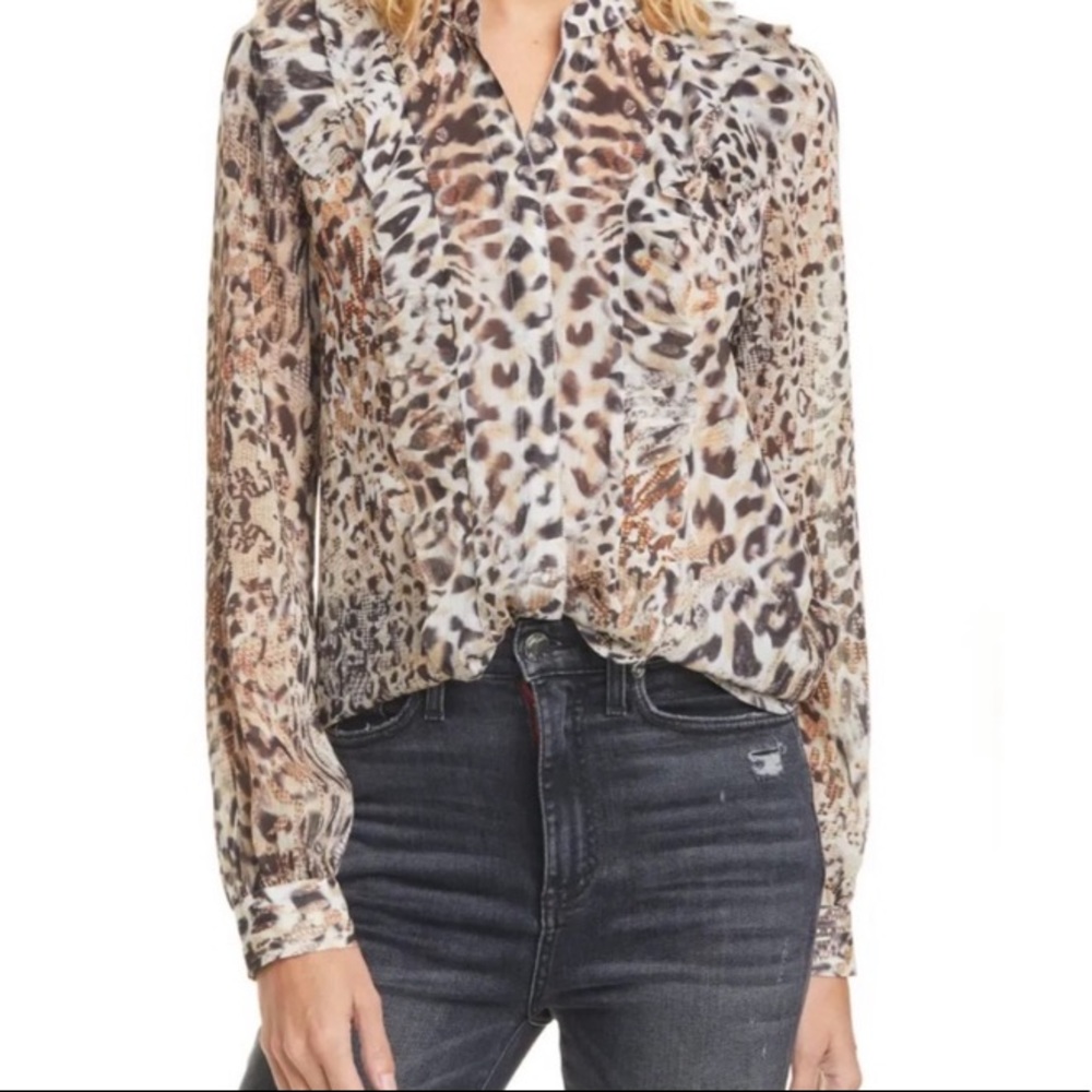 L’Agence Leopard Ruffle Blouse